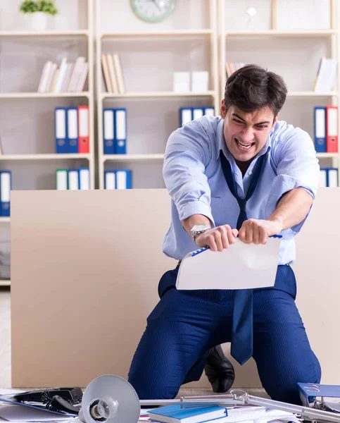 Angry businessman frustrated with too much work — Stock Photo, Image