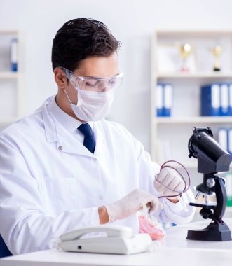 Hastane kliniğinde kan örnekleriyle çalışan bir doktor.