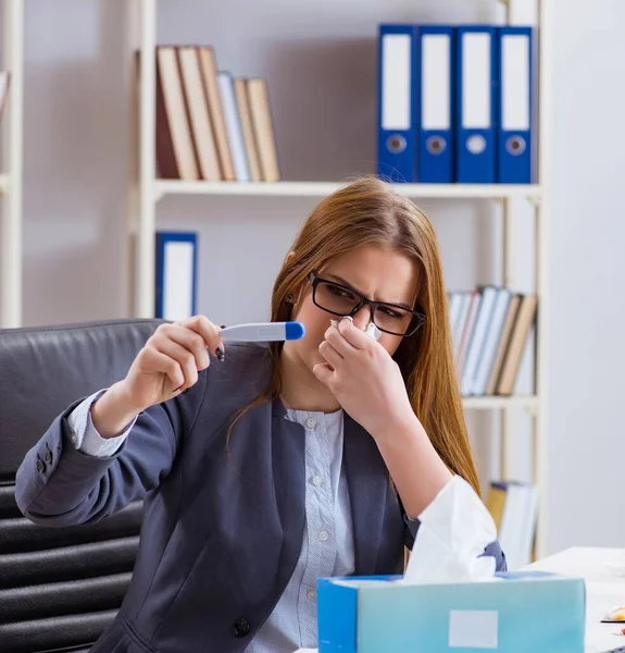 Businesswoman employee sick in the office — Stock Photo, Image