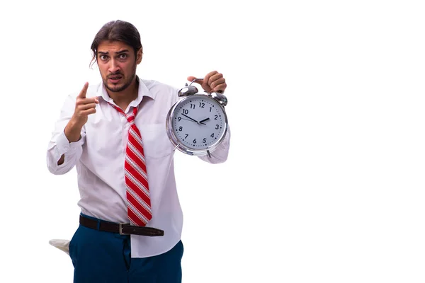 Ongelukkig jong mannelijk werknemer in time management concept — Stockfoto