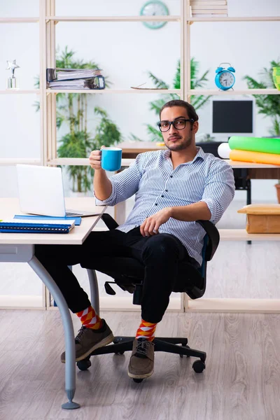 Ofiste çalışan genç bir erkek.