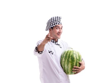 Beyaz karpuzlu genç aşçı.