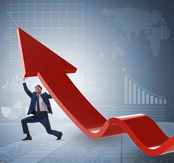 Geschäftsmann unterstützt Wachstum der Wirtschaft in Diagramm — Stockfoto