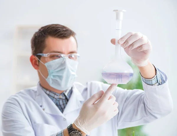 Männlicher Biochemiker arbeitet im Labor an Pflanzen — Stockfoto