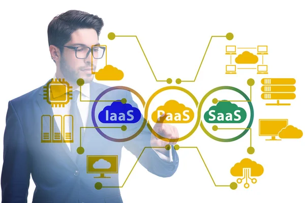 Концепции PAAS IAAS SAAS с бизнесменом — стоковое фото