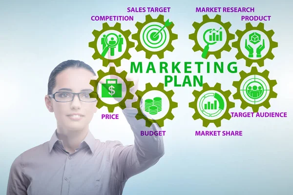 Ilustração do conceito de plano de marketing com empresária — Fotografia de Stock