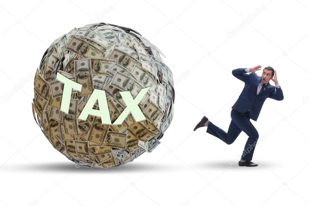 Businessman running away in tax concept
