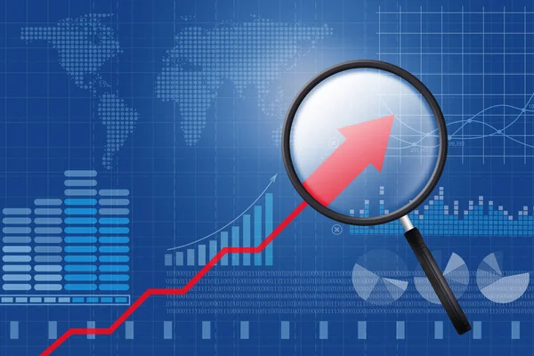 Concepto de crecimiento económico con gráfico y lupa —  Fotos de Stock