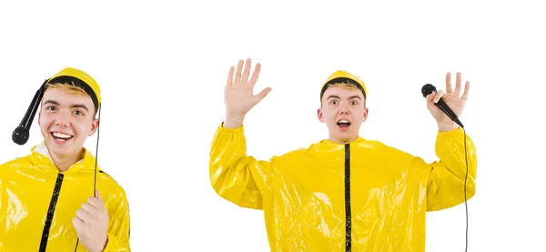 Homem de terno amarelo isolado em branco — Fotografia de Stock