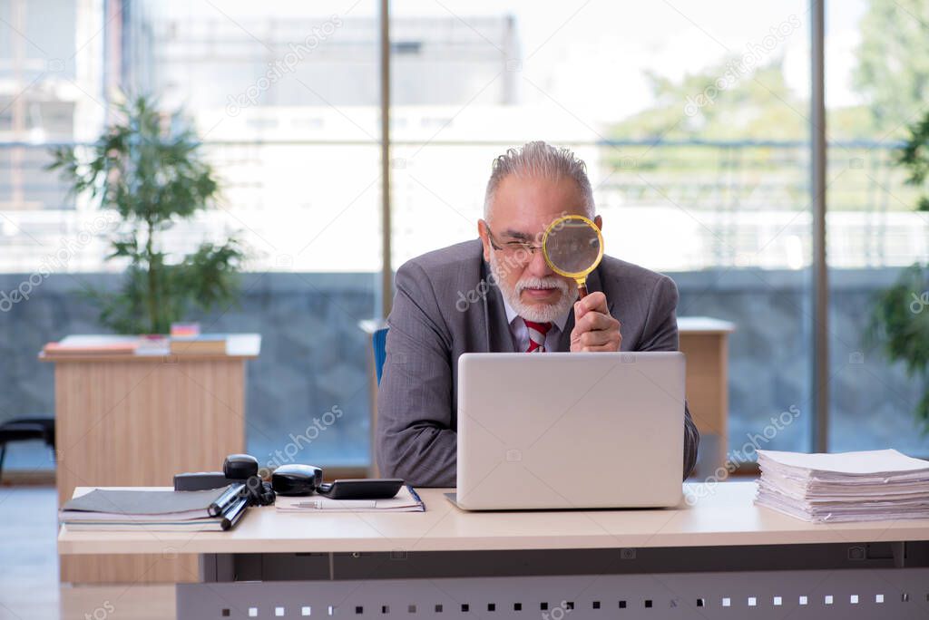 Aged businessman employee working in the office