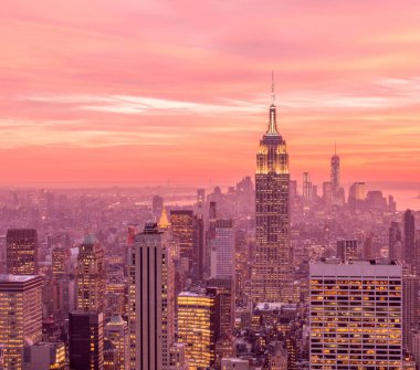 Günbatımında New York Manhattan manzarası