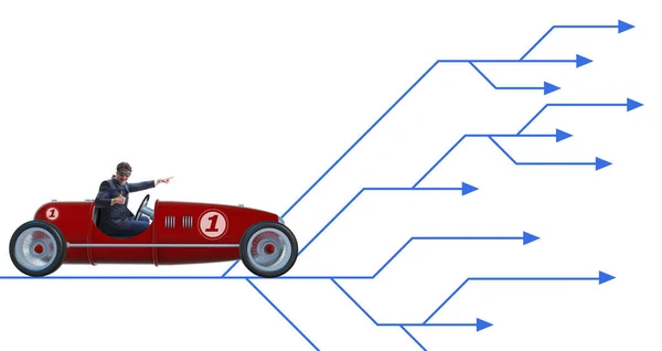Empresário dirigindo carro esporte escolhendo diferentes caminhos de carreira — Fotografia de Stock