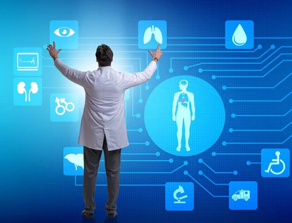 Telemedicine concept with doctor pressing virtual buttons — Stock Photo, Image