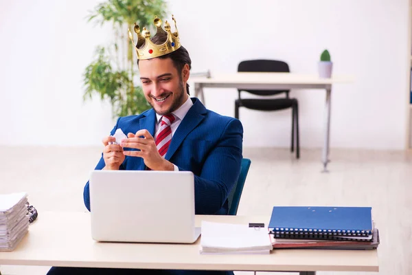 Jovem rei empresário empregado trabalhando no escritório — Fotografia de Stock