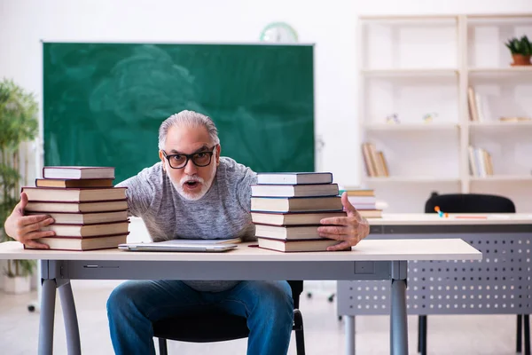 Oude mannelijke student bereidt zich voor op examens in de klas — Stockfoto