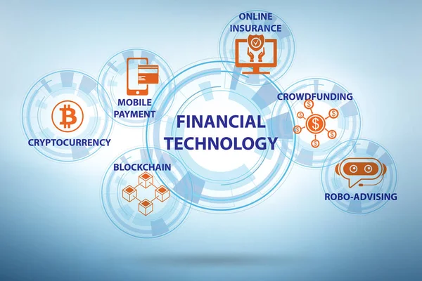 Ilustracja koncepcji technologii finansowych z kluczowymi elementami — Zdjęcie stockowe