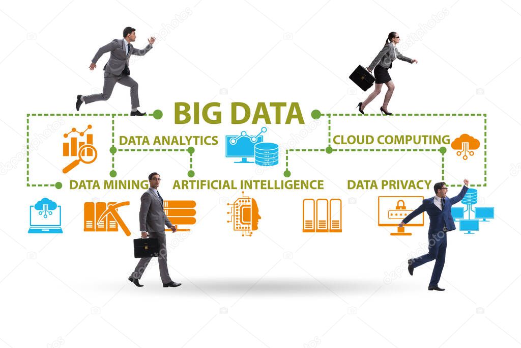 Big data concept illustraion in modern computing with businessme
