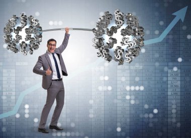 İş adamı dolarla halter kaldırıyor