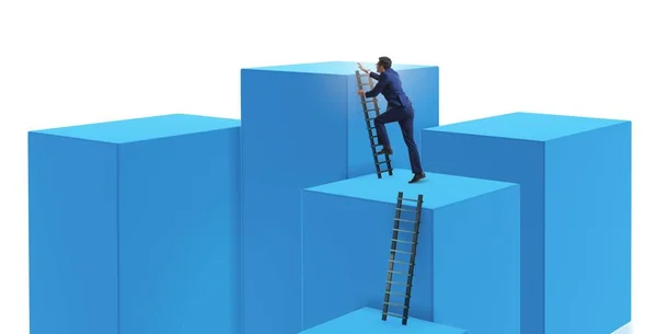 Podnikatel na vrcholu bloku izolované na bílém — Stock fotografie