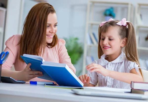 Anne, kızına ödevlerinde yardım ediyor.