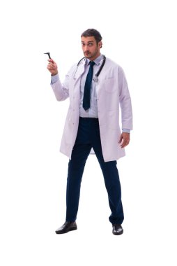 Genç erkek doktor beyazı izole etti.