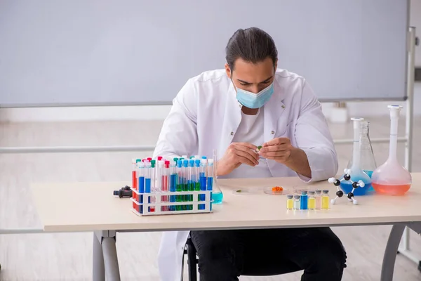 Joven químico masculino trabajando en el laboratorio — Foto de Stock