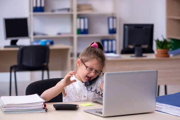 Drôle de petite fille comptable travaillant dans le bureau — Photo