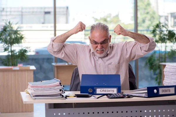 Gammel mannlig regnskapsfører i budsjettplanlegging – stockfoto