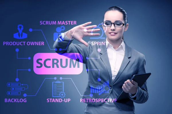 Mujer de negocios en el concepto de método ágil SCRUM — Foto de Stock