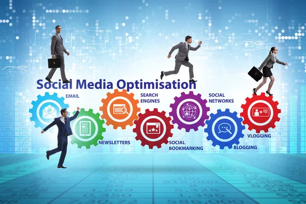 Koncepcja optymalizacji mediów społecznościowych z przedsiębiorcami — Zdjęcie stockowe