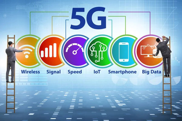 사업가 와의빠른 네트워크에 대한 개념 5g — 스톡 사진