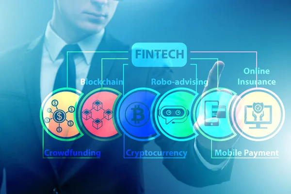 Biznesmen w koncepcji fintech technologii finansowych — Zdjęcie stockowe