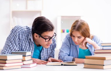 Üniversite sınavlarına çalışan iki öğrenci.