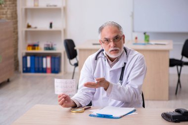 Klinikte çalışan yaşlı bir erkek kardiyolog.