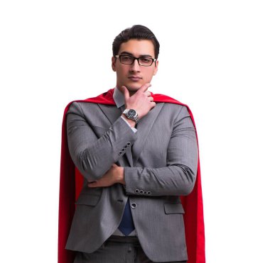 Süper kahraman iş adamı beyazda izole edilmiş