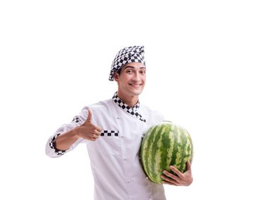 Beyaz karpuzlu genç aşçı.