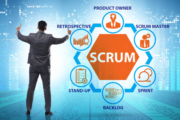 Бизнесмен в концепции гибкого метода SCRUM