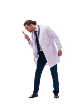 Genç erkek doktor beyazı izole etti.