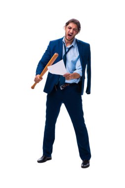 Beyazda yarasası olan kızgın iş adamı