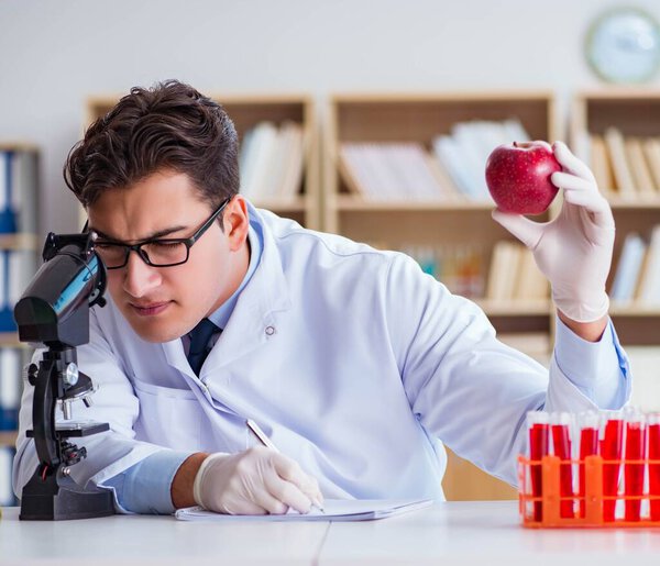 Scientist working on organic fruits and vegetables