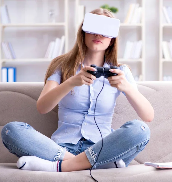 Young girl playing virtual reality games