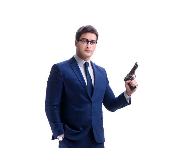 Businessman with gun isolated on white background