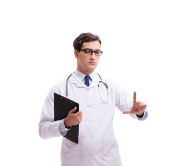 Beyaz arka planda izole genç doktor