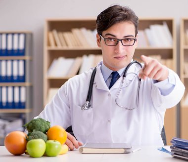 Scientist studying nutrition in various food clipart