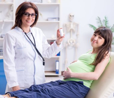 Hamile kadın düzenli kontrol için doktoru ziyaret ediyor.