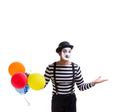 Beyaz arkaplanda izole edilmiş balonlu pandomim