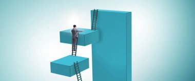 İş adamı kariyer merdiveni iş konseptinde engellere tırmanıyor