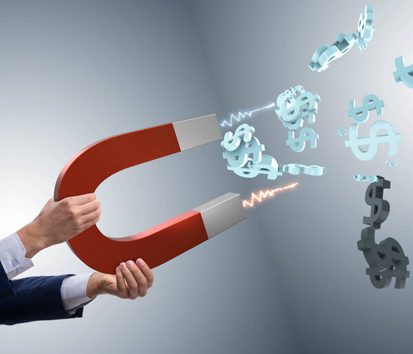 Бизнесмен ловит доллары на подковообразном магните