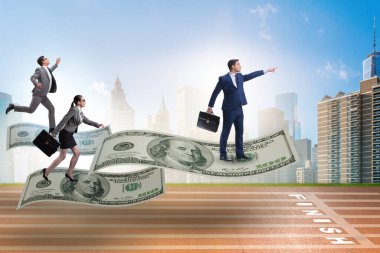 İş adamları 100 dolarlık banknotla uçuyor.