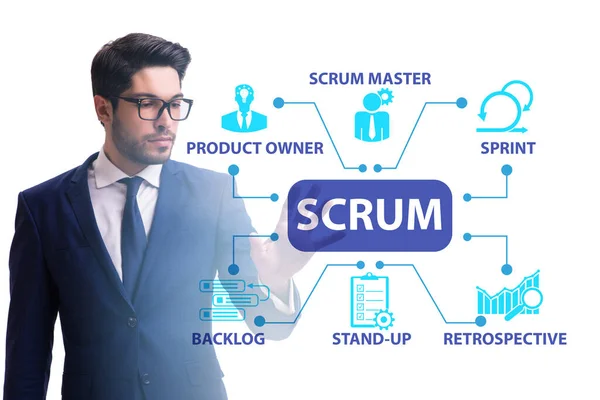 Empresario en el concepto de método ágil SCRUM — Foto de Stock